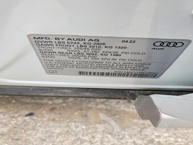 Aukcja sprzedaży 2022 Audi Sq5, vin: WA114AFY1N2108662, numer aukcji: 54443096