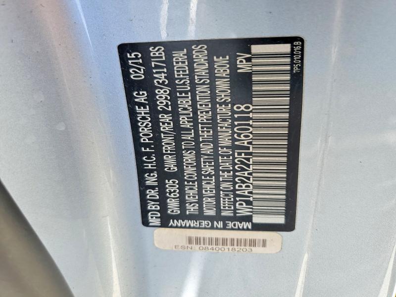 52066316 :رقم المزاد ، WP1AB2A22FLA60118 vin ، 2015 Porsche Cayenne مزاد بيع