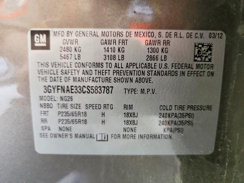 54161926 :رقم المزاد ، 3GYFNAE33CS583787 vin ، 2012 Cadillac Srx مزاد بيع