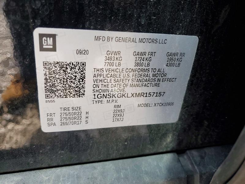 54761126 :رقم المزاد ، 1GNSKGKLXMR157157 vin ، 2021 Chevrolet Suburban مزاد بيع