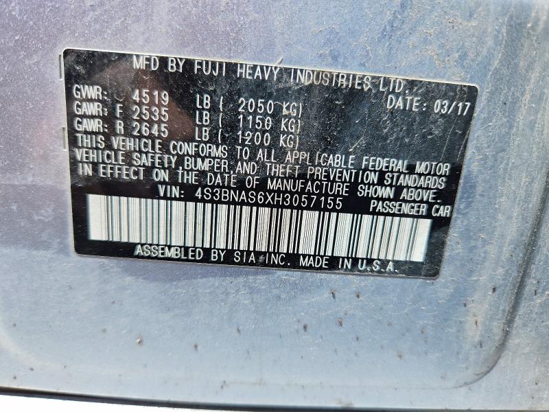 2017 Subaru Legacy მანქანა იყიდება აუქციონზე, vin: 4S3BNAS6XH3057155, აუქციონის ნომერი: 52230356