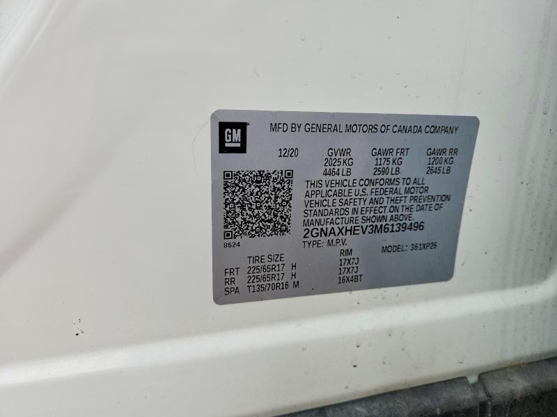 53166426 :رقم المزاد ، 2GNAXHEV3M6139496 vin ، 2021 Chevrolet Equinox مزاد بيع