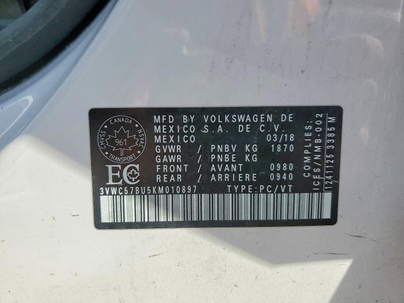 Aukcja sprzedaży 2019 Volkswagen Jetta, vin: 3VWC57BU5KM010897, numer aukcji: 52311496