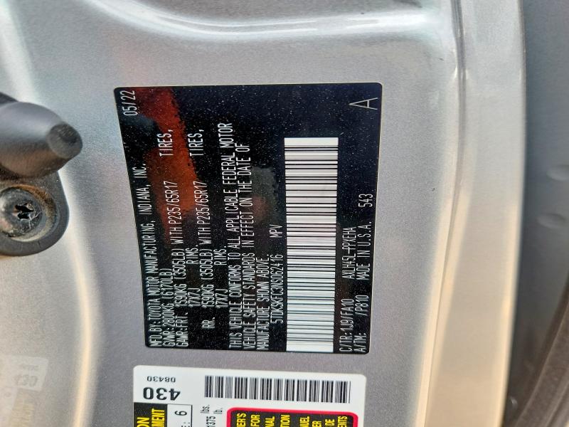 Aukcja sprzedaży 2022 Toyota Sienna, vin: 5TDKSKFC3NS062416, numer aukcji: 53990616