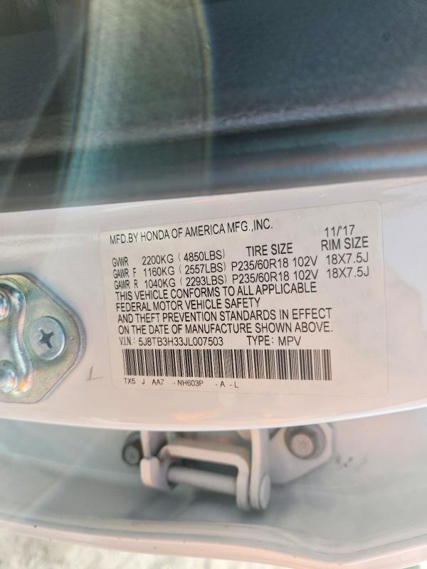 Продаж на аукціоні авто 2018 Acura Rdx, vin: 5J8TB3H33JL007503, номер лоту: 53817806