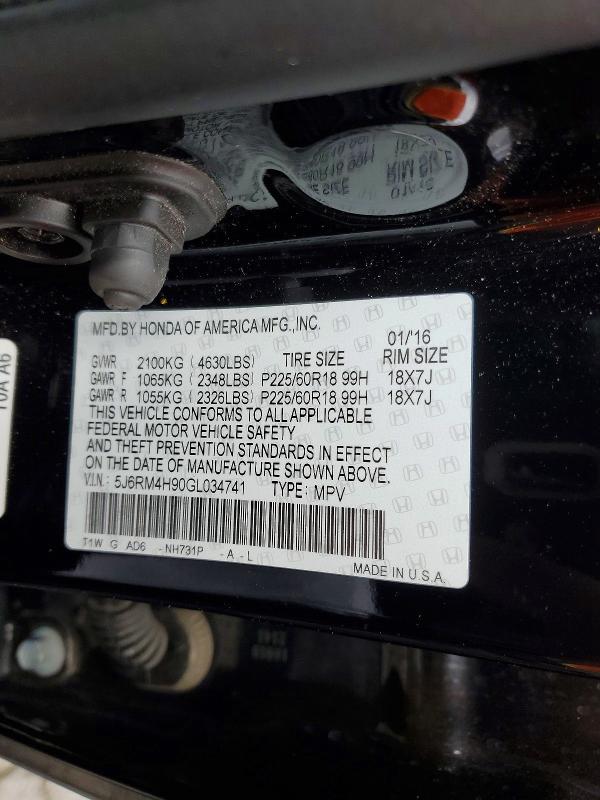 Продаж на аукціоні авто 2016 Honda Cr-v, vin: 5J6RM4H90GL034741, номер лоту: 52263366