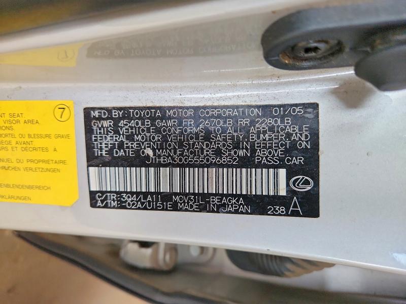 Aukcja sprzedaży 2005 Lexus Es, vin: JTHBA30G555096852, numer aukcji: 54275356