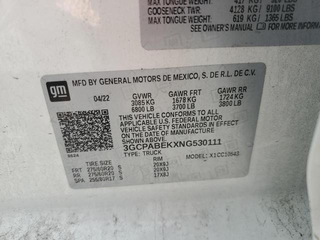 Aukcja sprzedaży 2022 Chevrolet Silverado, vin: 3GCPABEKXNG530111, numer aukcji: 54854726