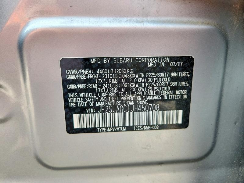 Aukcja sprzedaży 2018 Subaru Forester, vin: JF2SJAGC1JH450708, numer aukcji: 54010356