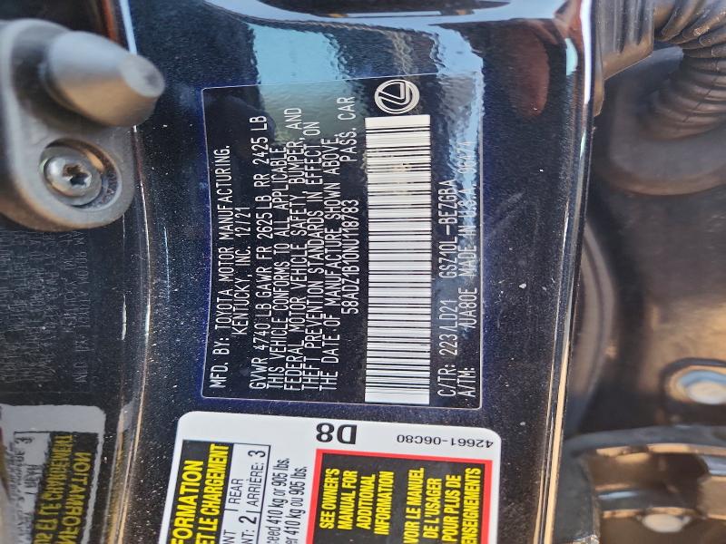 Продажа на аукционе авто 2022 Lexus Es 350, vin: 58ADZ1B10NU118783, номер лота: 55383586