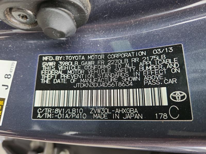 2013 Toyota Prius მანქანა იყიდება აუქციონზე, vin: JTDKN3DU4D5618634, აუქციონის ნომერი: 55167276