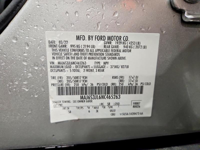 Aukcja sprzedaży 2022 Ford Ecosport, vin: MAJ6S3JL6NC465263, numer aukcji: 53402886