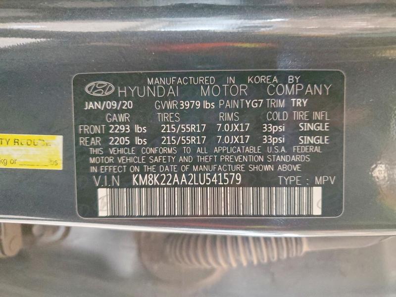 Aukcja sprzedaży 2020 Hyundai Kona, vin: KM8K22AA2LU541579, numer aukcji: 55185436