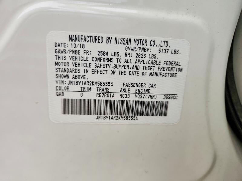 Auction sale of the 2019 Infiniti Q70, vin: JN1BY1AR2KM585554, lot number: 54353346