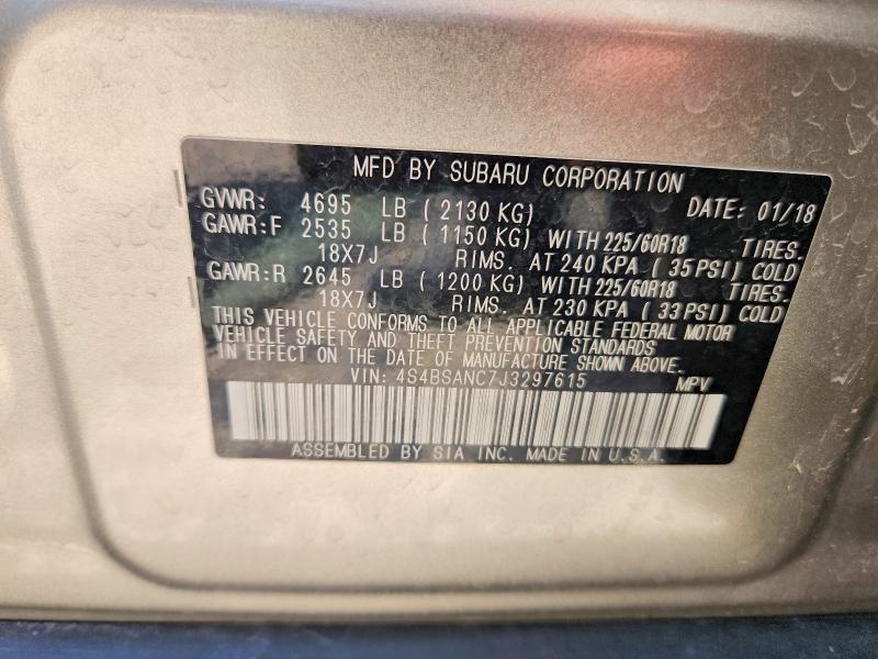 Продаж на аукціоні авто 2018 Subaru Outback, vin: 4S4BSANC7J3297615, номер лоту: 52702396