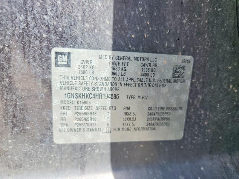 Aukcja sprzedaży 2017 Chevrolet Suburban, vin: 1GNSKHKC4HR194586, numer aukcji: 54733416