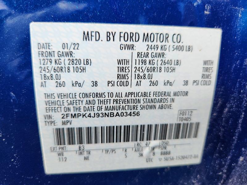 52465576 :رقم المزاد ، 2FMPK4J93NBA03456 vin ، 2022 Ford Edge مزاد بيع