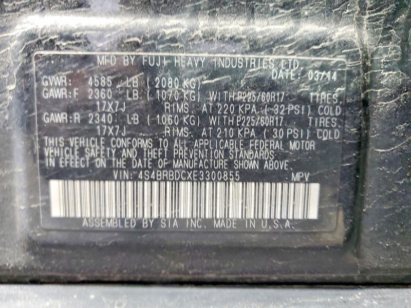 Aukcja sprzedaży 2014 Subaru Outback, vin: 4S4BRBDCXE3300855, numer aukcji: 52892566