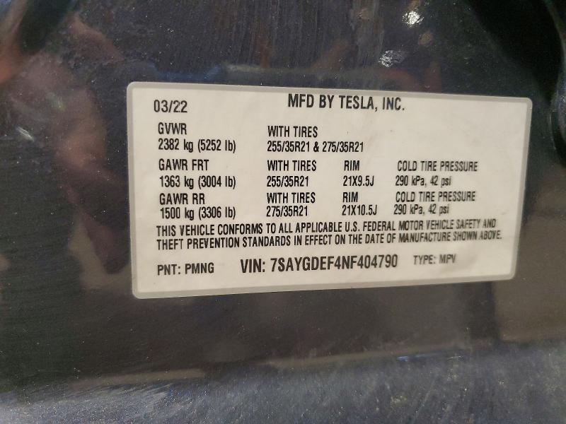 Продаж на аукціоні авто 2022 Tesla Model Y, vin: 7SAYGDEF4NF404790, номер лоту: 52062666