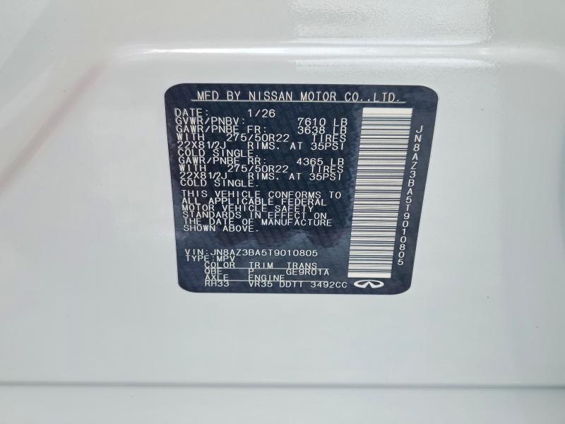 2026 Infiniti Qx80 მანქანა იყიდება აუქციონზე, vin: JN8AZ3BA5T9010805, აუქციონის ნომერი: 54785976