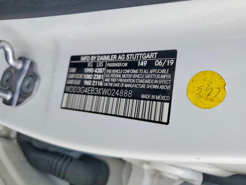 Aukcja sprzedaży 2019 Mercedes-benz A, vin: WDD3G4EB3KW024888, numer aukcji: 53064896