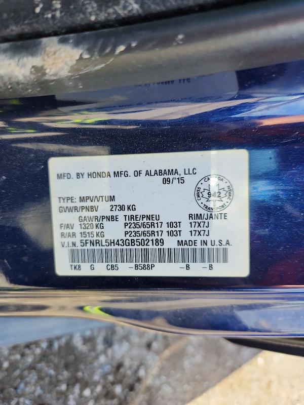 2016 Honda Odyssey მანქანა იყიდება აუქციონზე, vin: 5FNRL5H43GB502189, აუქციონის ნომერი: 53122366