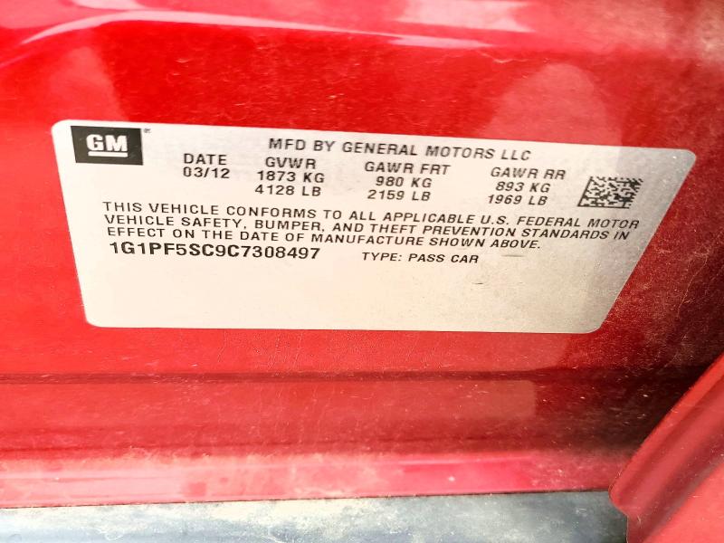 52782276 :رقم المزاد ، 1G1PF5SC9C7308497 vin ، 2012 Chevrolet Cruze مزاد بيع