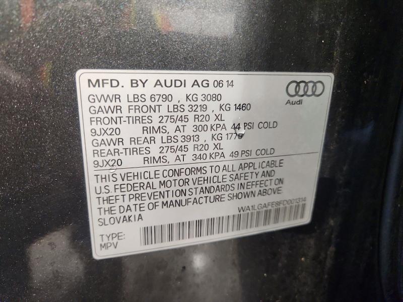 52459406 :رقم المزاد ، WA1LGAFE8FD001314 vin ، 2015 Audi Q7 مزاد بيع