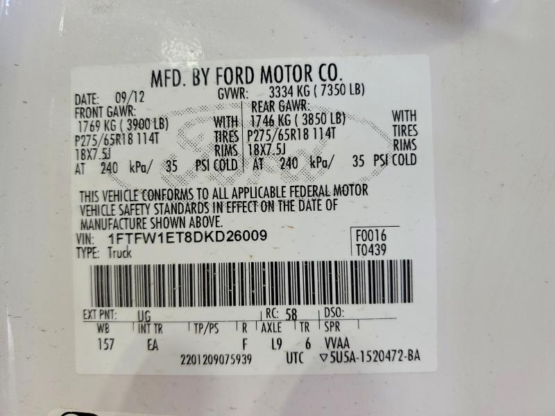 Продажа на аукционе авто 2013 Ford F-150, vin: 1FTFW1ET8DKD26009, номер лота: 52662746