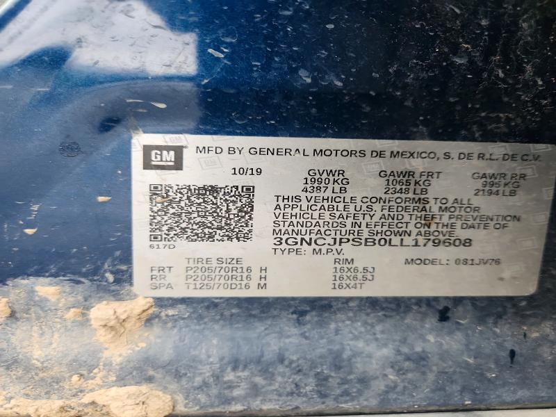 Aukcja sprzedaży 2020 Chevrolet Trax, vin: 3GNCJPSB0LL179608, numer aukcji: 52334456