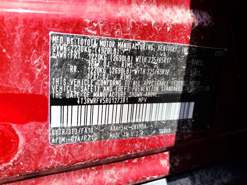53365666 :رقم المزاد ، 4T3RWRFV5RU127381 vin ، 2024 Toyota Rav4 Hybrid مزاد بيع