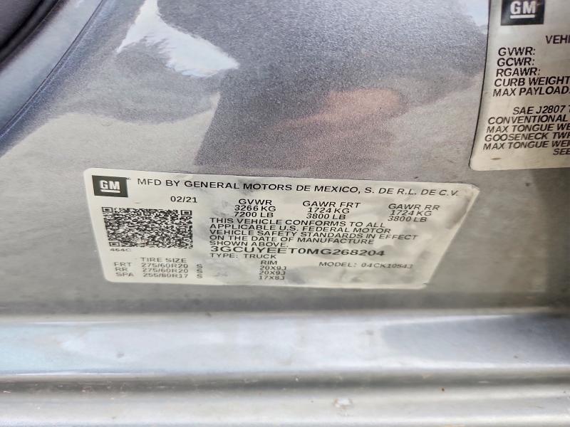 Aukcja sprzedaży 2021 Chevrolet Silverado, vin: 3GCUYEET0MG268204, numer aukcji: 55203816