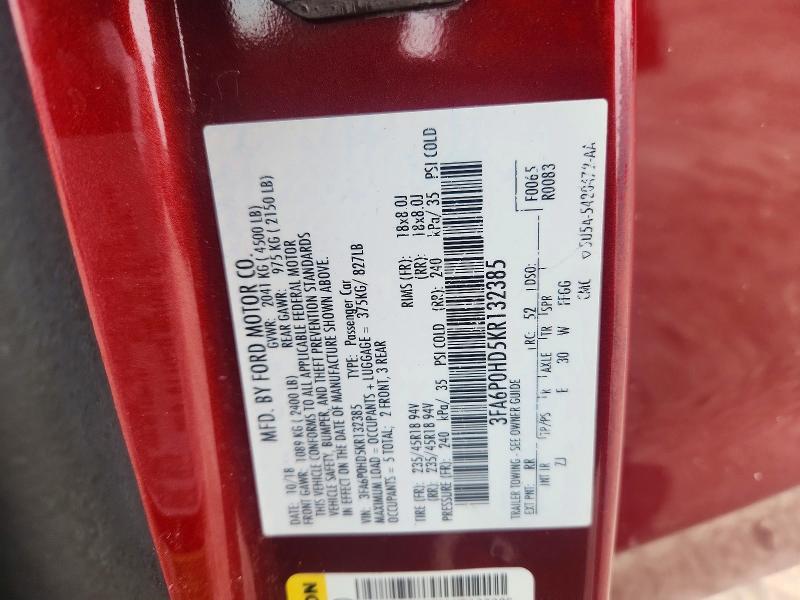 54683626 :رقم المزاد ، 3FA6P0HD5KR132385 vin ، 2019 Ford Fusion مزاد بيع