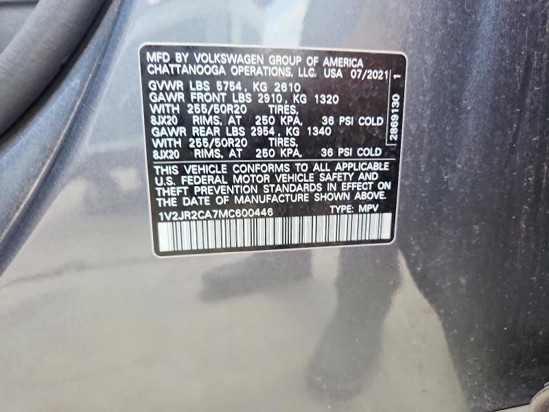 Aukcja sprzedaży 2021 Volkswagen Atlas, vin: 1V2JR2CA7MC600446, numer aukcji: 53468126
