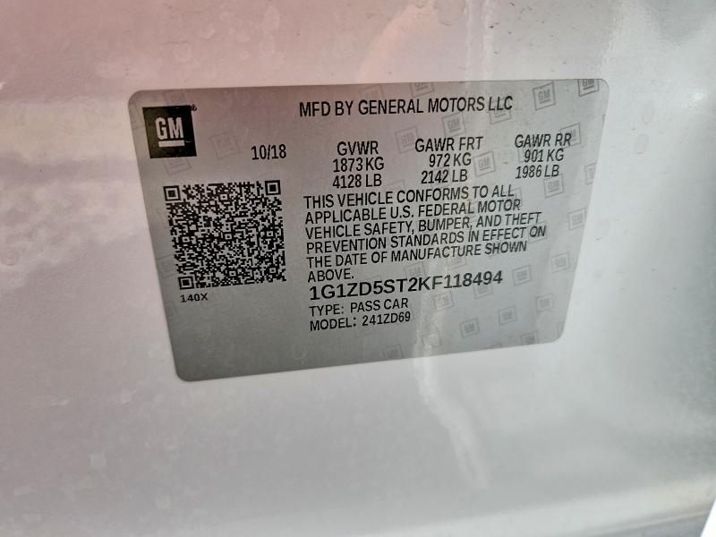 53324776 :رقم المزاد ، 1G1ZD5ST2KF118494 vin ، 2019 Chevrolet Malibu مزاد بيع