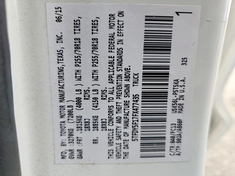 Продажа на аукционе авто 2015 Toyota Tundra, vin: 5TFDY5F17FX477435, номер лота: 53957876