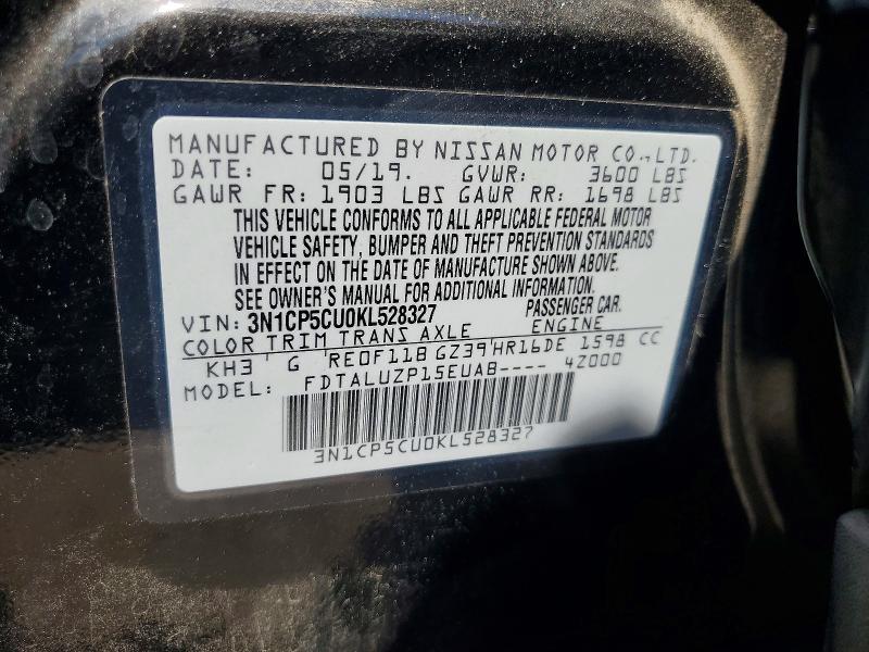 Aukcja sprzedaży 2019 Nissan Kicks, vin: 3N1CP5CU0KL528327, numer aukcji: 54091606