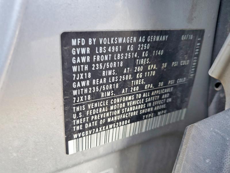 Auction sale of the 2010 Volkswagen Tiguan, vin: WVGBV7AXXAW529884, lot number: 54269956