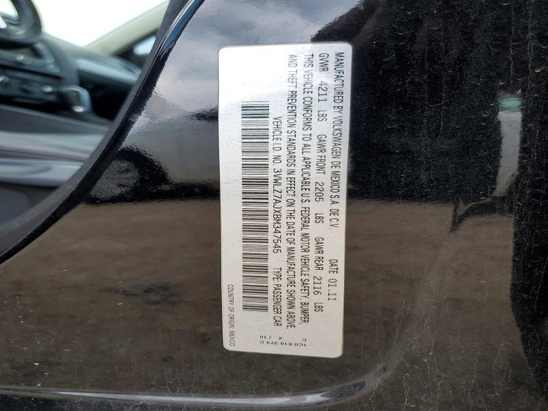 Продаж на аукціоні авто 2011 Volkswagen Jetta, vin: 3VWLZ7AJXBM347545, номер лоту: 53247286