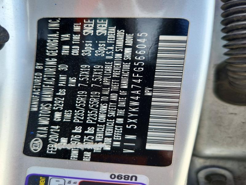 54087576 :رقم المزاد ، 5XYKW4A74FG566045 vin ، 2015 Kia Sorento مزاد بيع