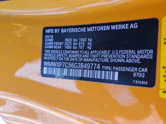 2016 Mini Cooper მანქანა იყიდება აუქციონზე, vin: WMWXP7C56G3B49774, აუქციონის ნომერი: 54233496