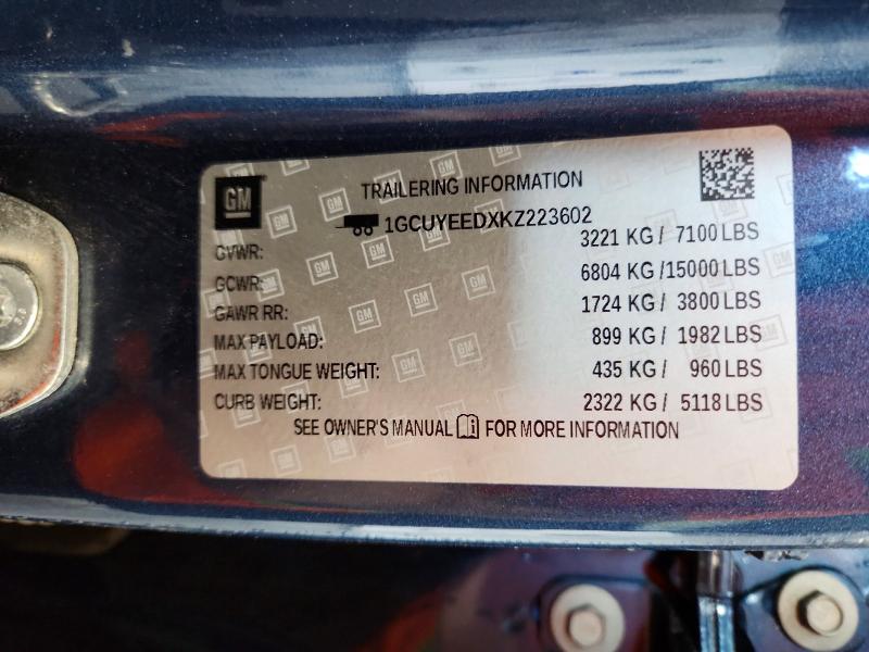 2019 Chevrolet Silverado მანქანა იყიდება აუქციონზე, vin: 1GCUYEEDXKZ223602, აუქციონის ნომერი: 52528026