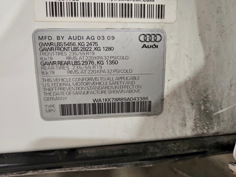 2009 Audi Q5 მანქანა იყიდება აუქციონზე, vin: WA1KK78R89A043386, აუქციონის ნომერი: 55552446