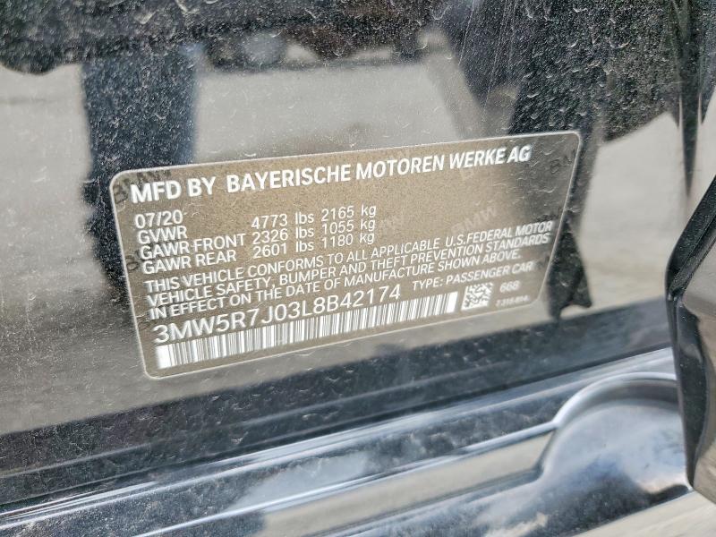 2020 Bmw 330xi მანქანა იყიდება აუქციონზე, vin: 3MW5R7J03L8B42174, აუქციონის ნომერი: 54538336