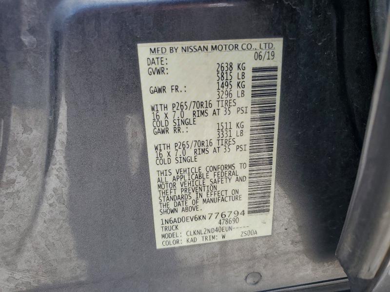 Продажа на аукционе авто 2019 Nissan Frontier, vin: 1N6AD0EV6KN776794, номер лота: 53530786