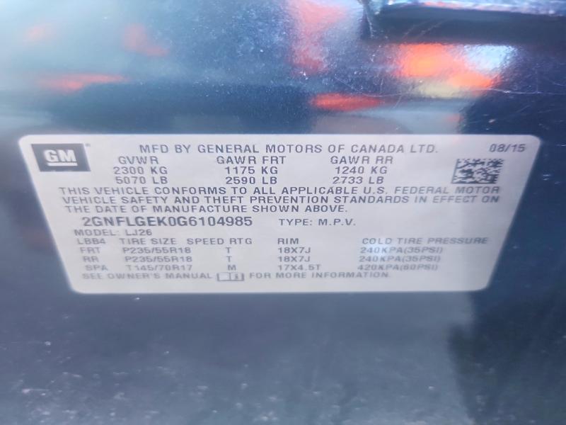 2016 Chevrolet Equinox მანქანა იყიდება აუქციონზე, vin: 2GNFLGEK0G6104985, აუქციონის ნომერი: 53239176