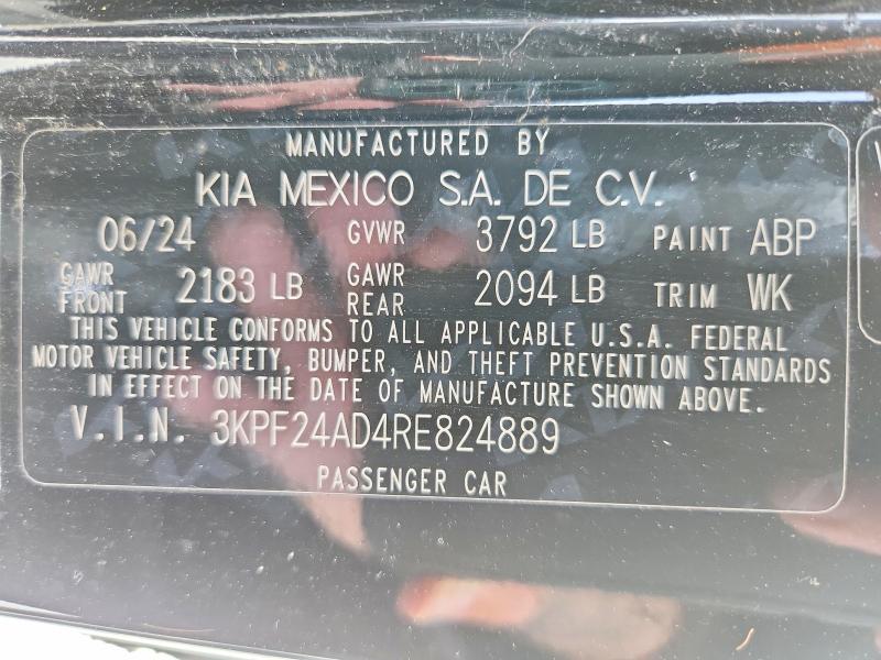53162966 :رقم المزاد ، 3KPF24AD4RE824889 vin ، 2024 Kia Forte مزاد بيع