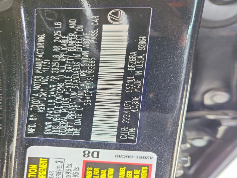 2025 Lexus Es 350 მანქანა იყიდება აუქციონზე, vin: 58ADZ1B17SU193685, აუქციონის ნომერი: 53051356