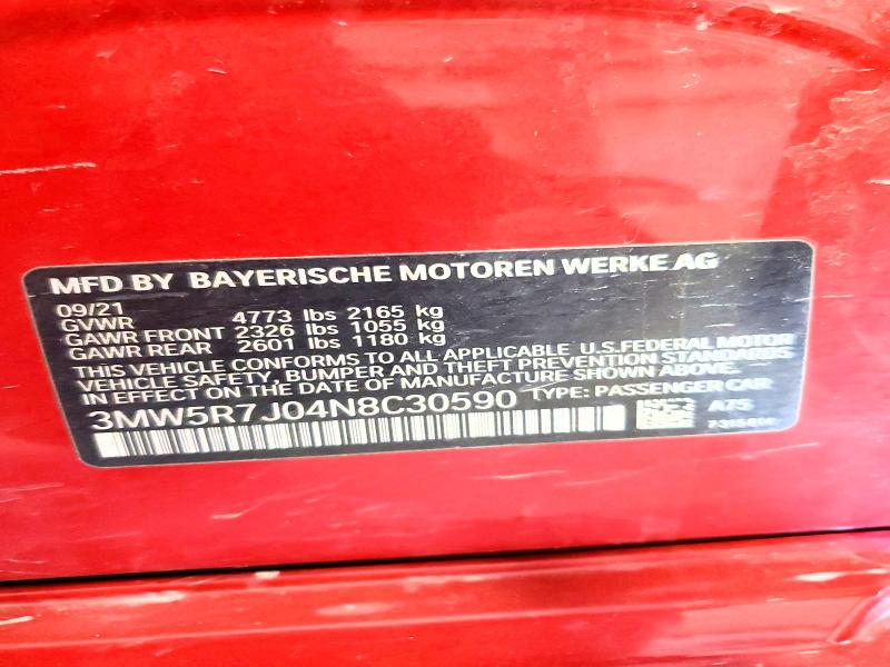 52305566 :رقم المزاد ، 3MW5R7J04N8C30590 vin ، 2022 Bmw 330xi مزاد بيع