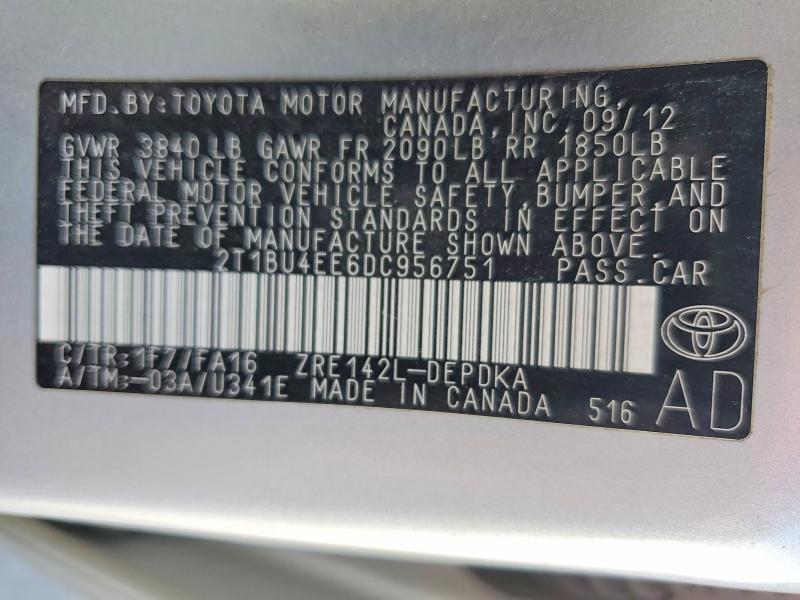 52217126 :رقم المزاد ، 2T1BU4EE6DC956751 vin ، 2013 Toyota Corolla مزاد بيع